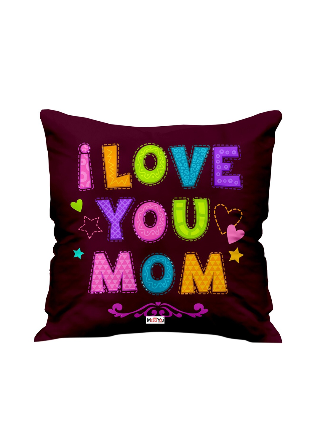 

ME & YOU Maroon & Pink Printed Square Shaped Cushion