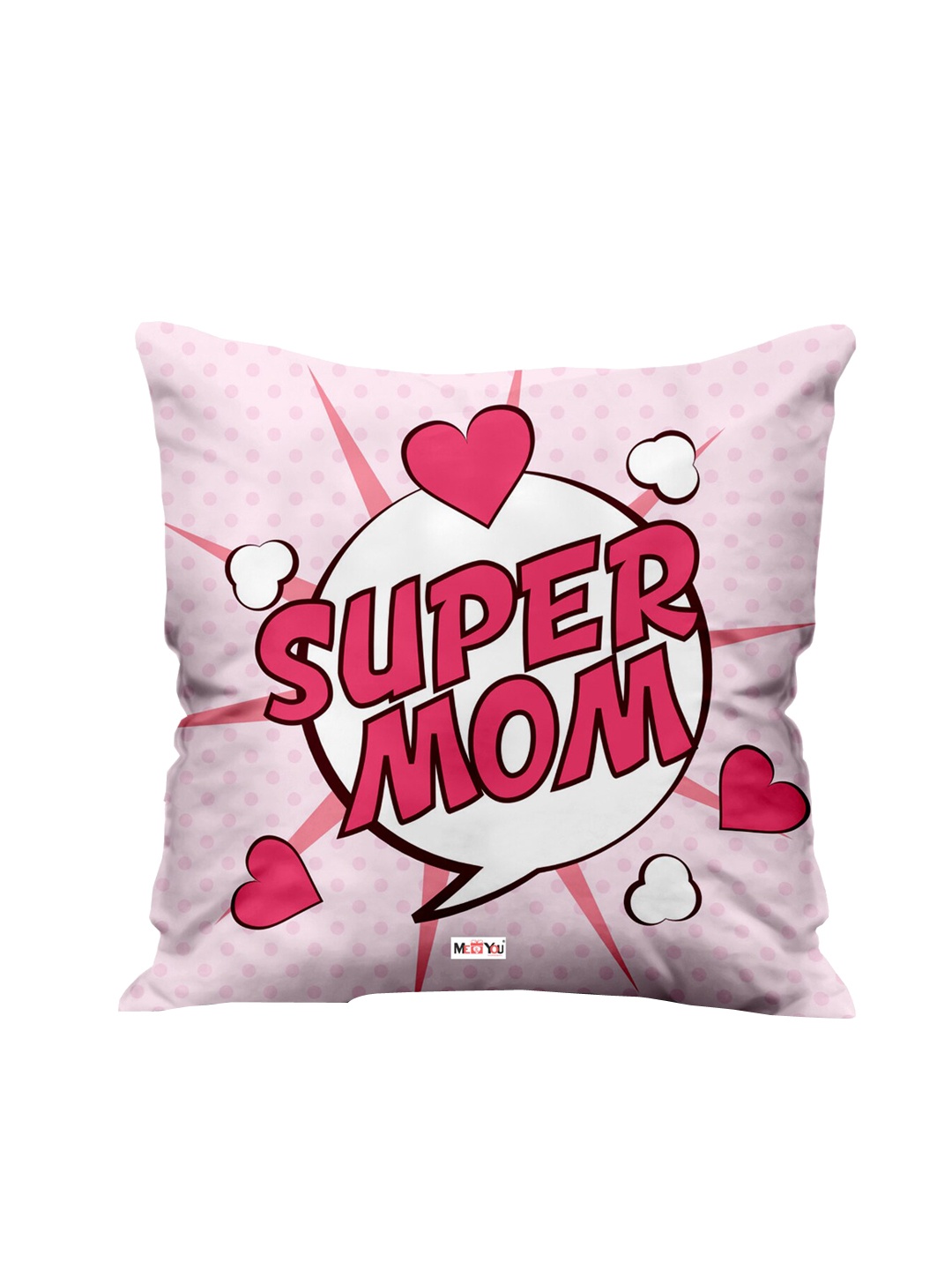 

ME & YOU Pink & White Printed Square Shape Fibre Pre Filled Cushion