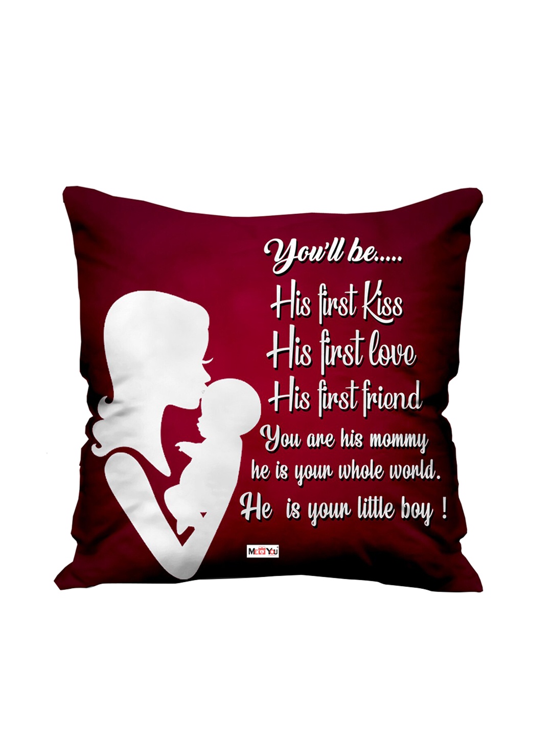 

ME & YOU Maroon & White Printed Square Cushion