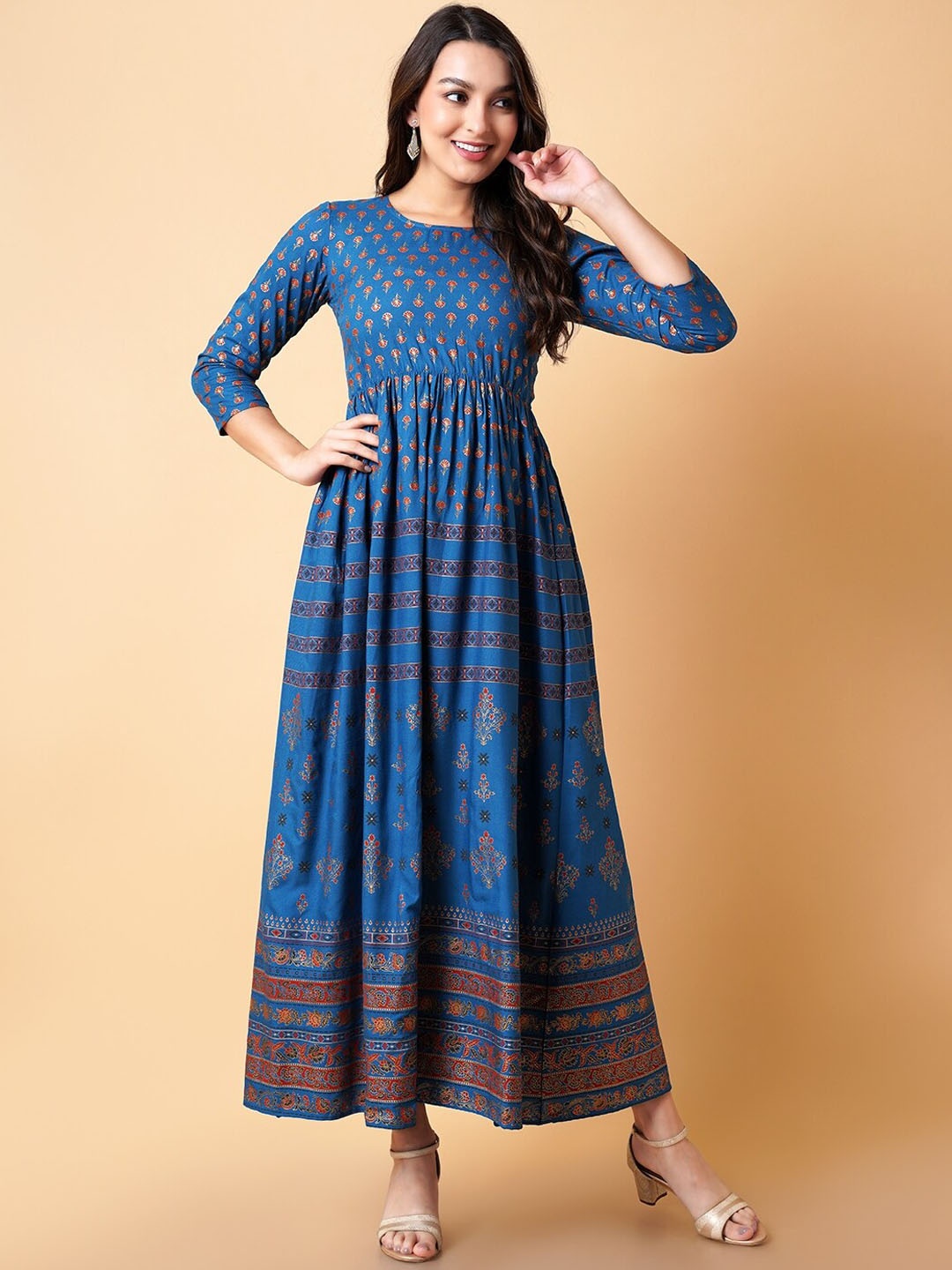 

KALINI Self-Design A-line Maxi Ethnic Dress, Blue