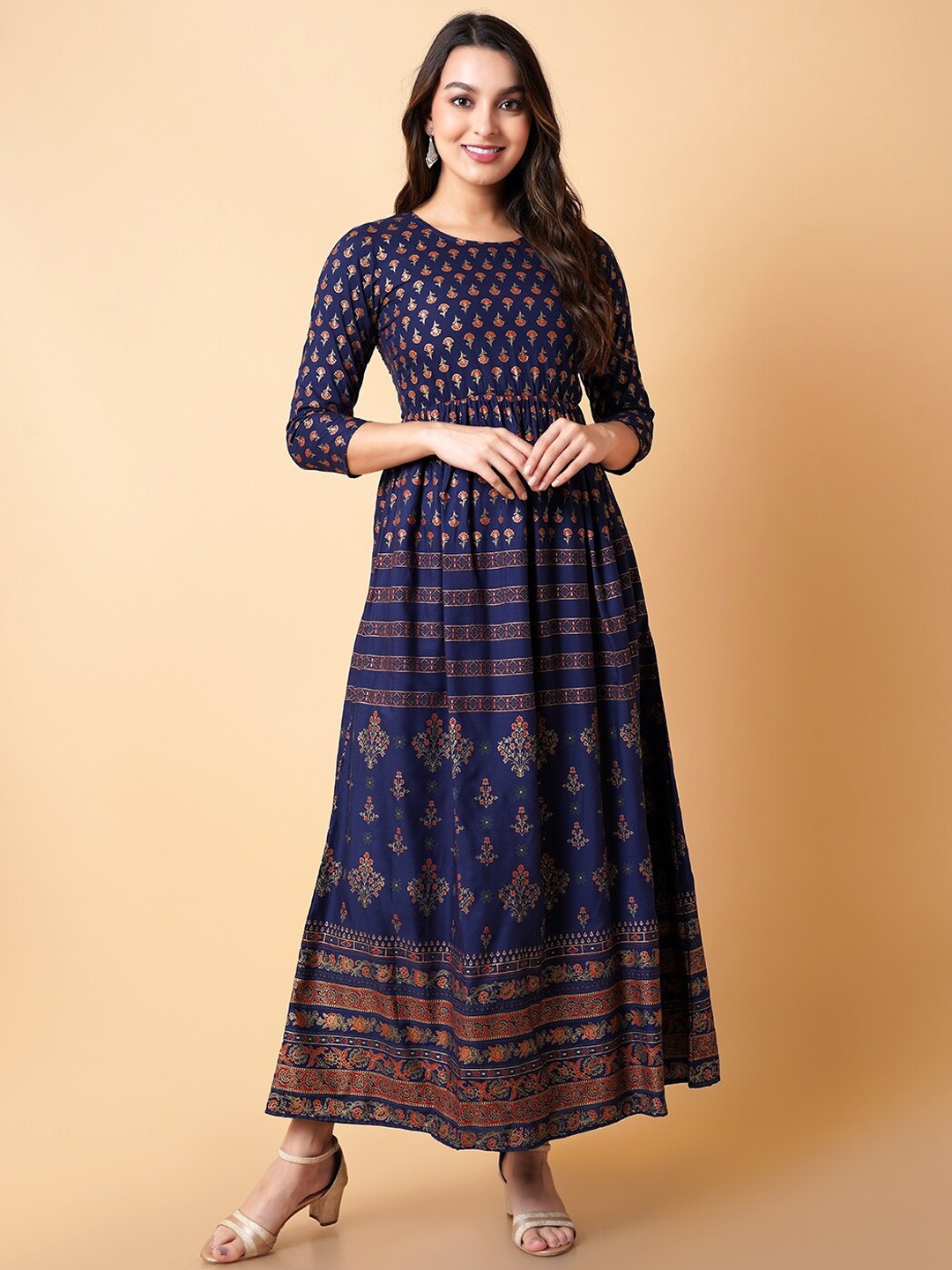 

KALINI Printed Fit & Flare Maxi Ethnic Dress, Blue