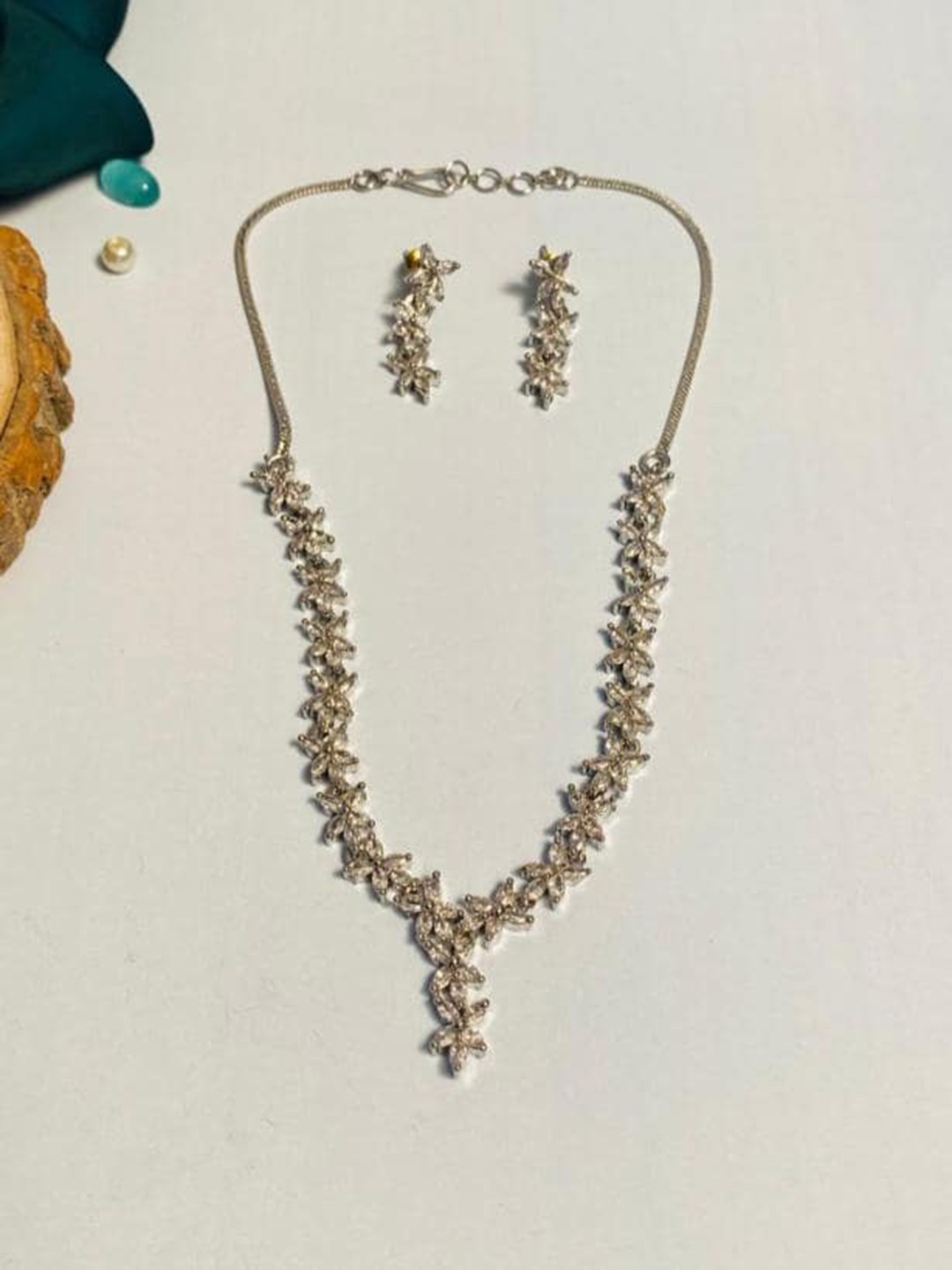 

ABDESIGNS Silver-Plated Stone-Studded Jewellery Set