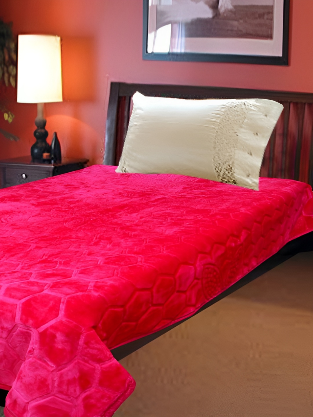 

Kritarth Handicrafts Pink Floral Woollen Heavy Winter 150 GSM Single Bed Blanket