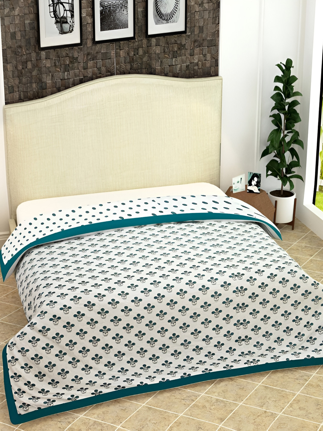 

Kritarth Handicrafts Green Floral AC Room 210 GSM Double Bed Dohar