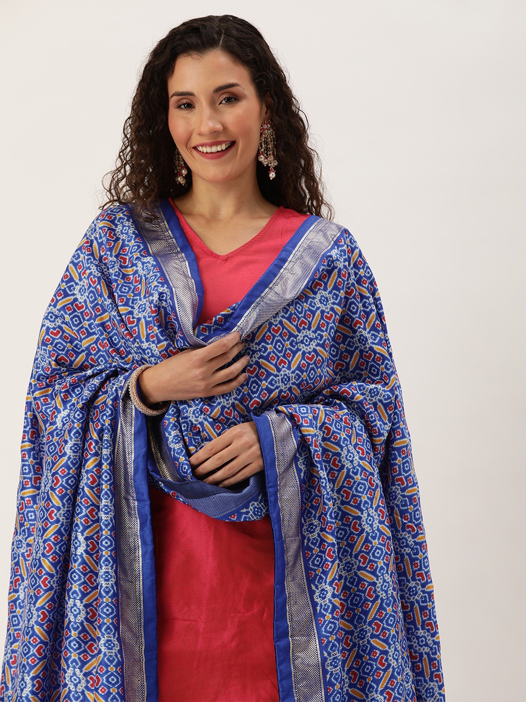 

LOOKNBOOK ART Foil Print Dupatta with Zari, Blue