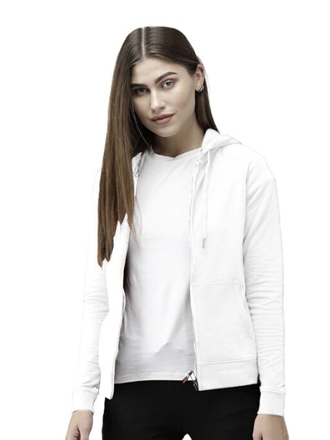 

BAESD Hooded Front-Open Cotton Sweatshirt, White