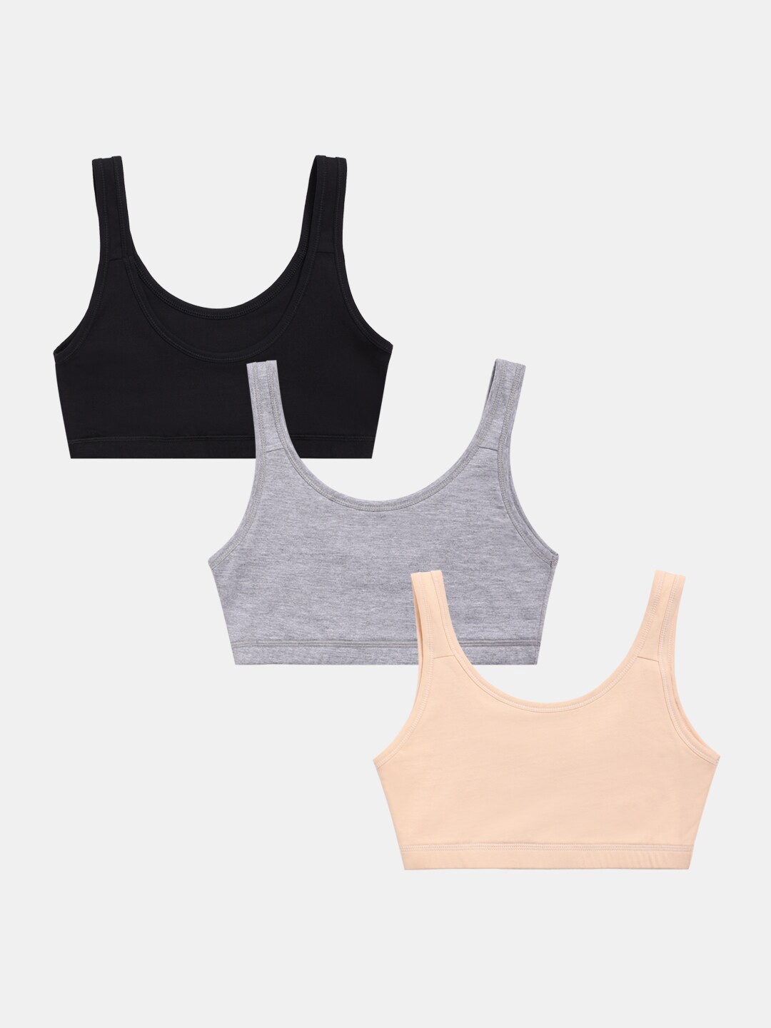 

Sillysally Girls Pack of 3 Full Coverage Beginners Sports Bra With All Day Comfort, Nude