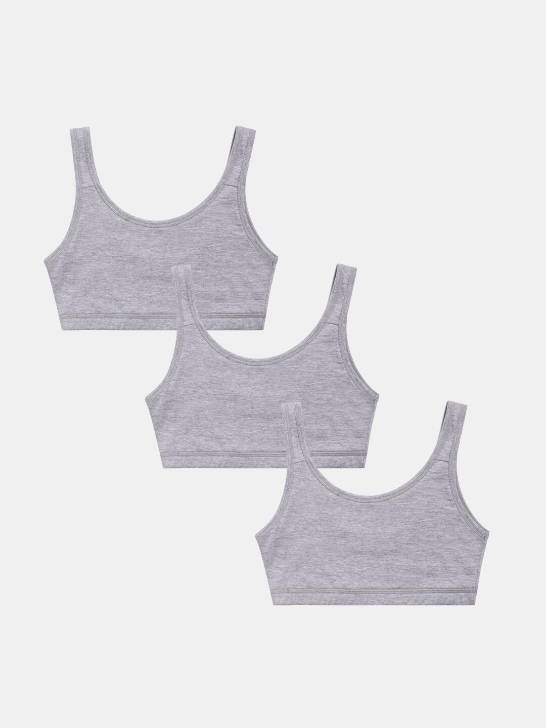 

Sillysally Girls Pack Of 3 Full Coverage High Support Super Support Beginners Bra, Grey melange