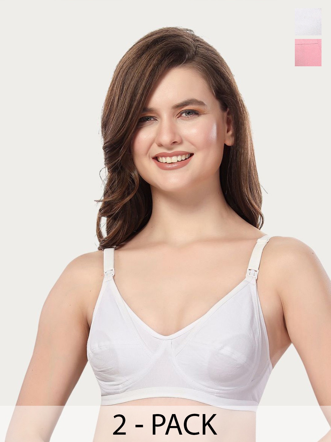 

Fabme Pack Of 2 Full Coverage Non Padded Pure Cotton Maternity Bra With All Day Comfort, White