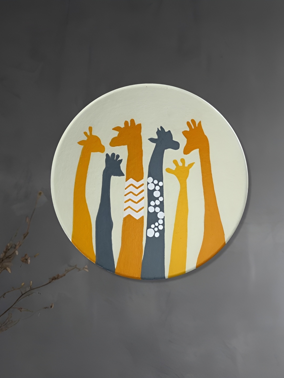 

ARTYSTA BEAUTIFYING LIVES Off-White & Yellow Herd of Girrafe Wall Plate