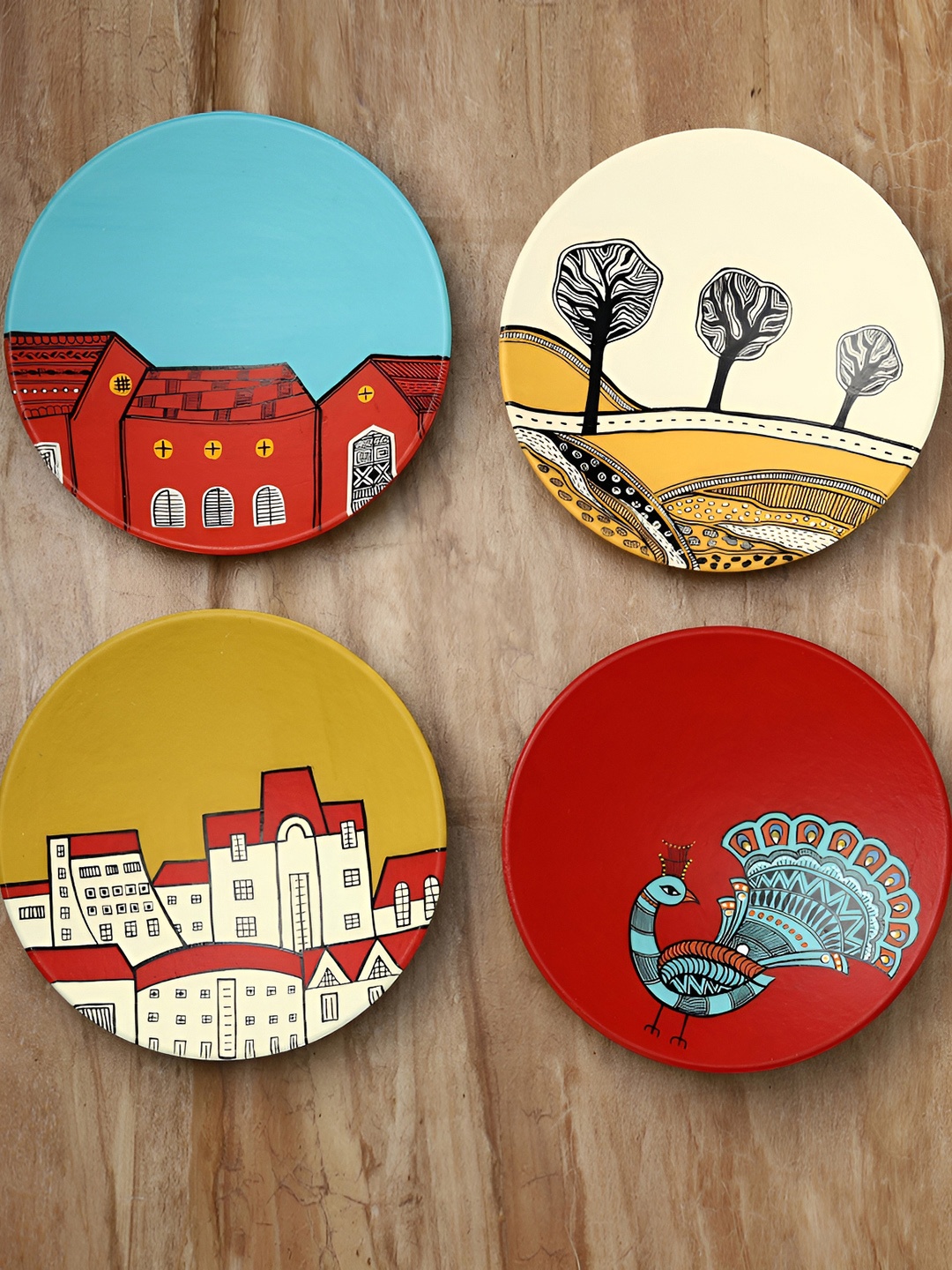 

ARTYSTA BEAUTIFYING LIVES Red & Cream 4 Pieces Natural Hut Wall Plate