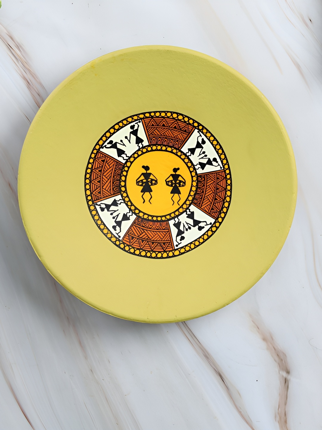 

ARTYSTA BEAUTIFYING LIVES Yellow & White Warli Encircle Wall Plate