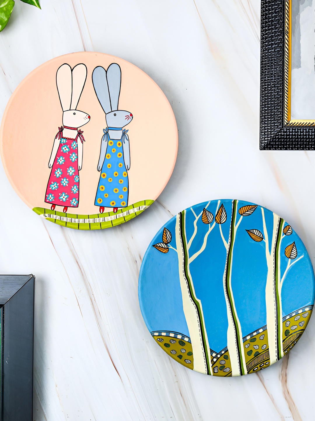 

ARTYSTA BEAUTIFYING LIVES Pink & Blue 2 Pieces Bunny n Trees Wall Plate