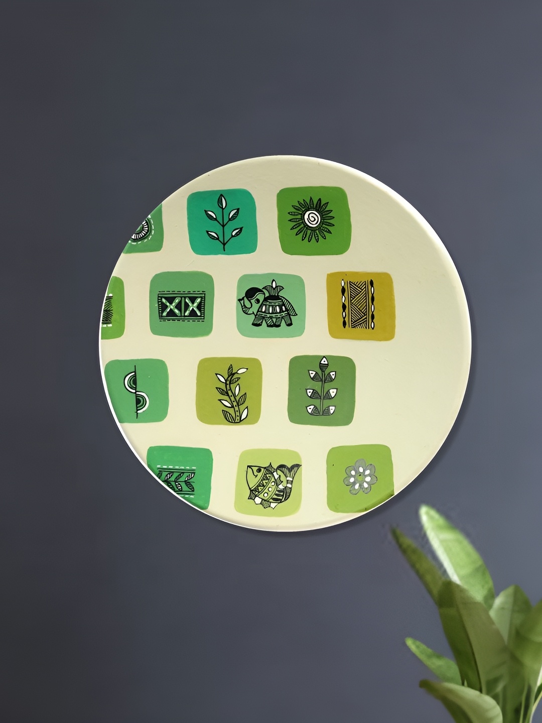 

ARTYSTA BEAUTIFYING LIVES Green & Cream Warli Square Wall Plate