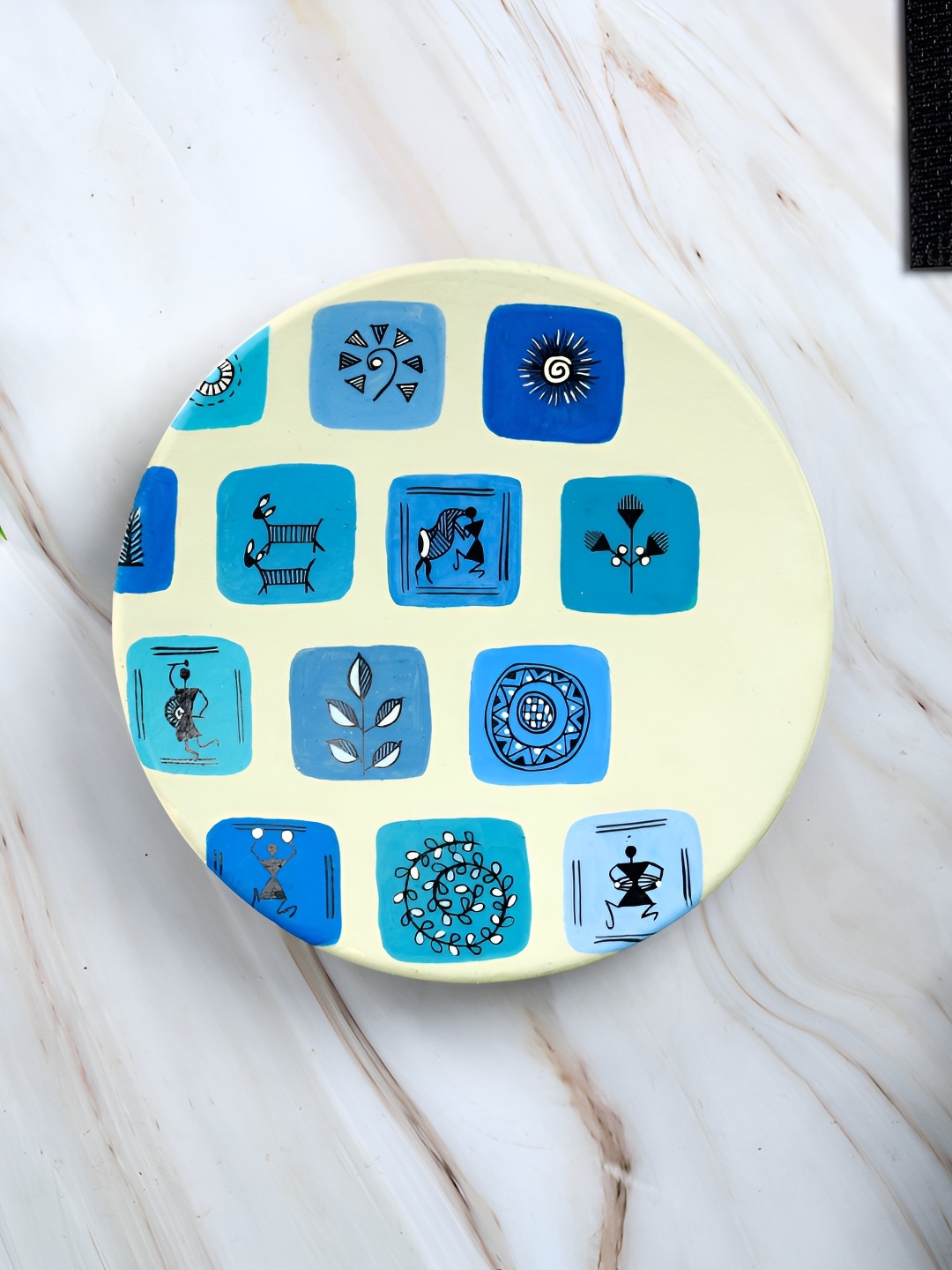 

ARTYSTA BEAUTIFYING LIVES Blue & Cream Warli Square Wall Plate