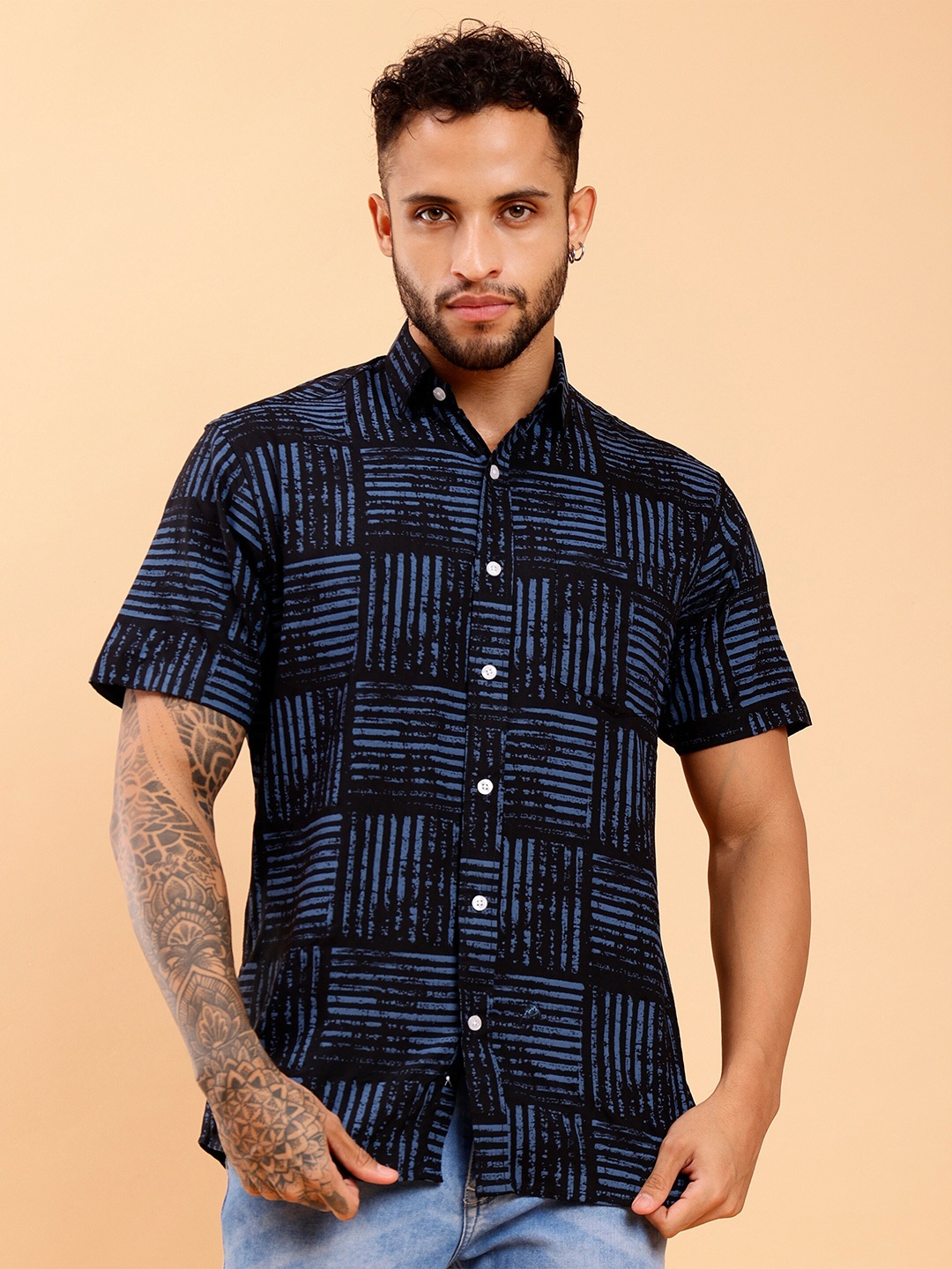 

MOD ECRU Geometric Printed Casual Shirt, Blue