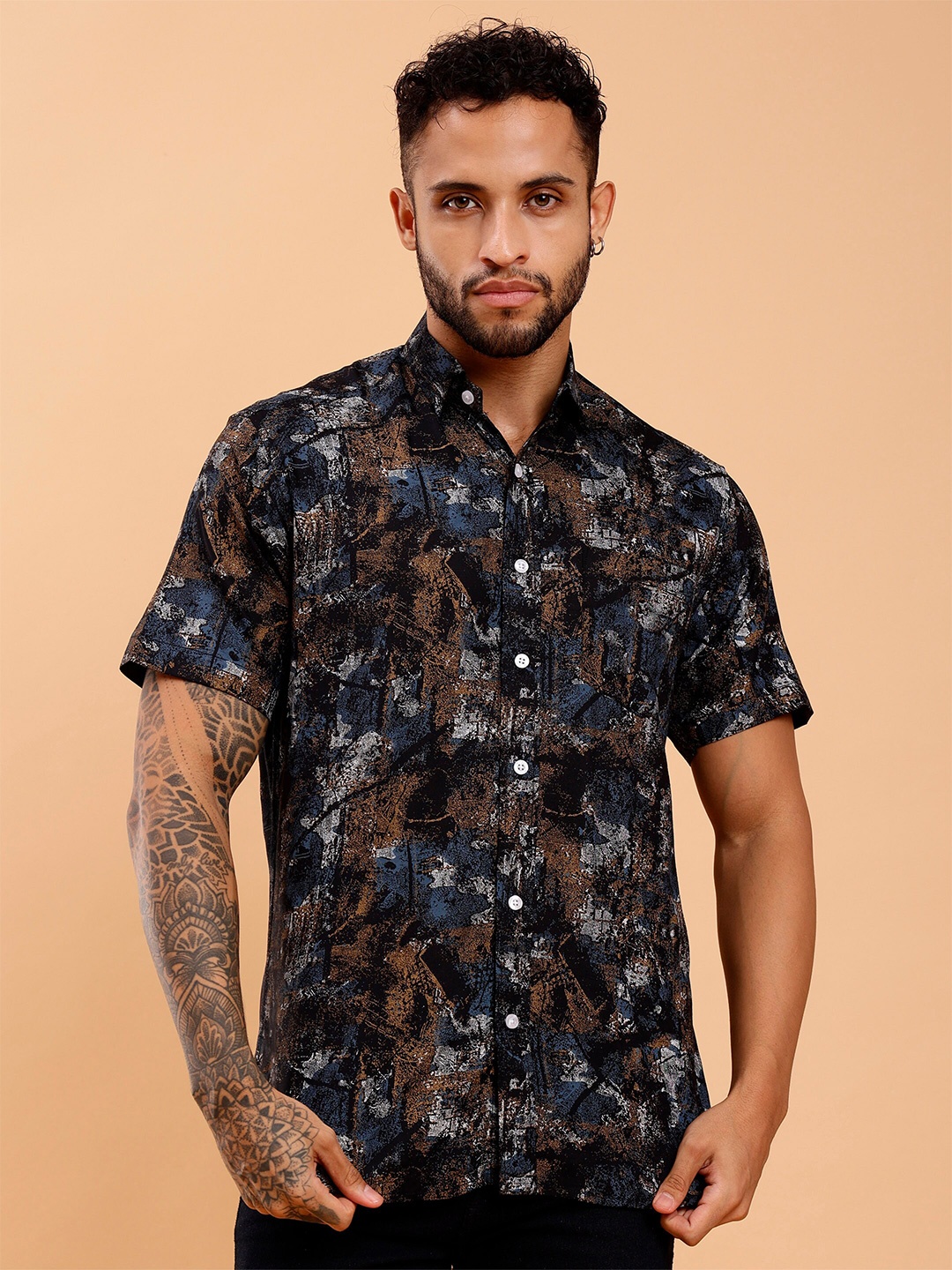 

MOD ECRU Abstract Printed Casual Shirt, Brown