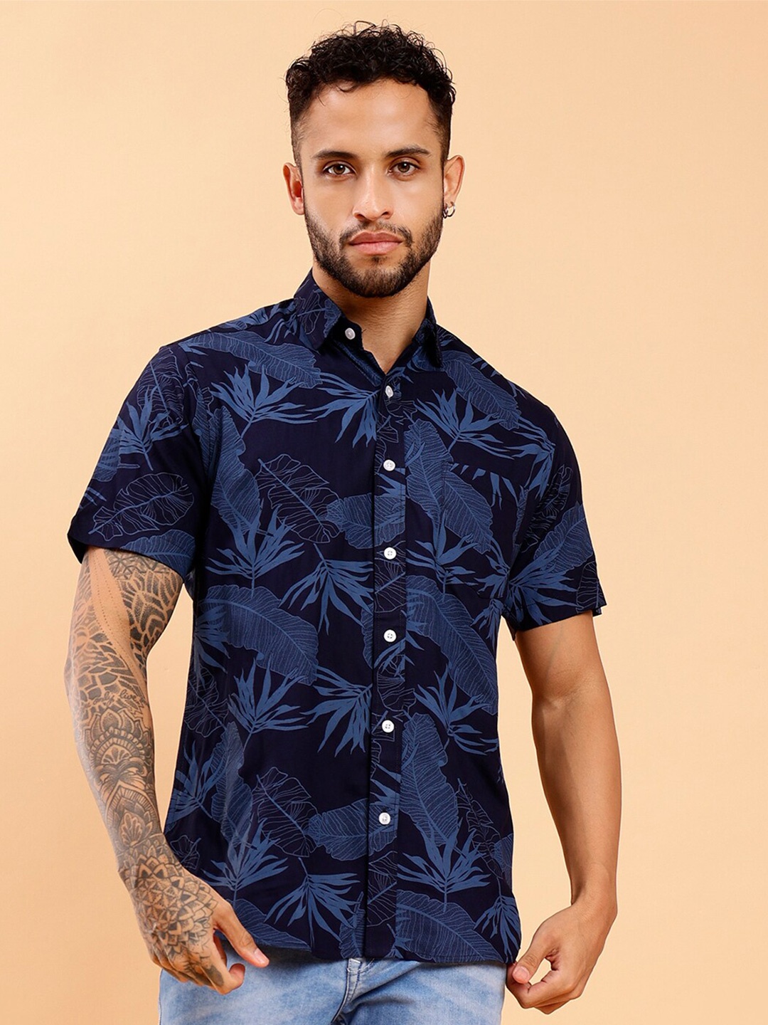 

MOD ECRU Spread Collar Floral Printed Shirt, Blue