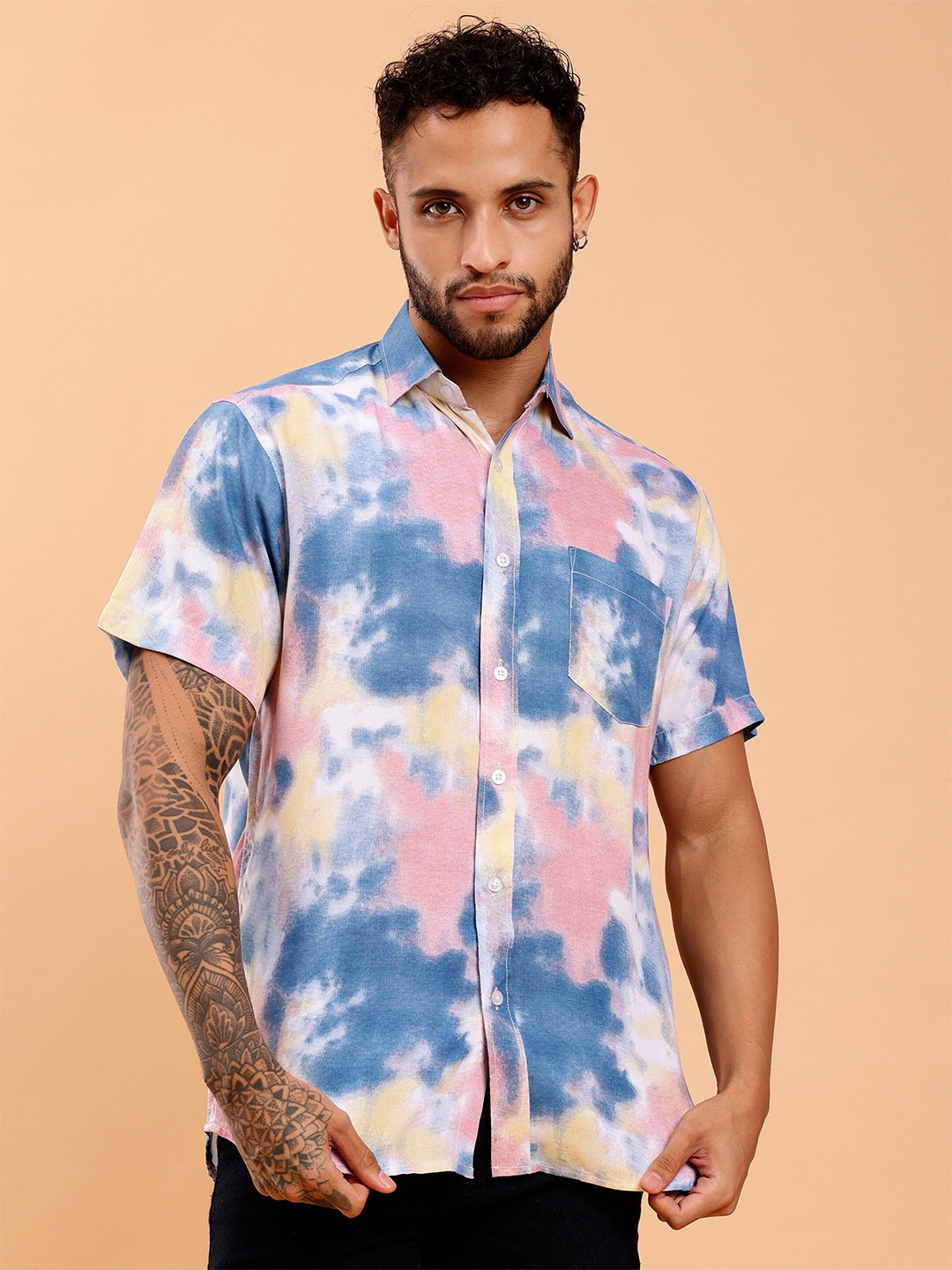 

MOD ECRU Abstract Printed Short Sleeves Casual Shirt, Blue