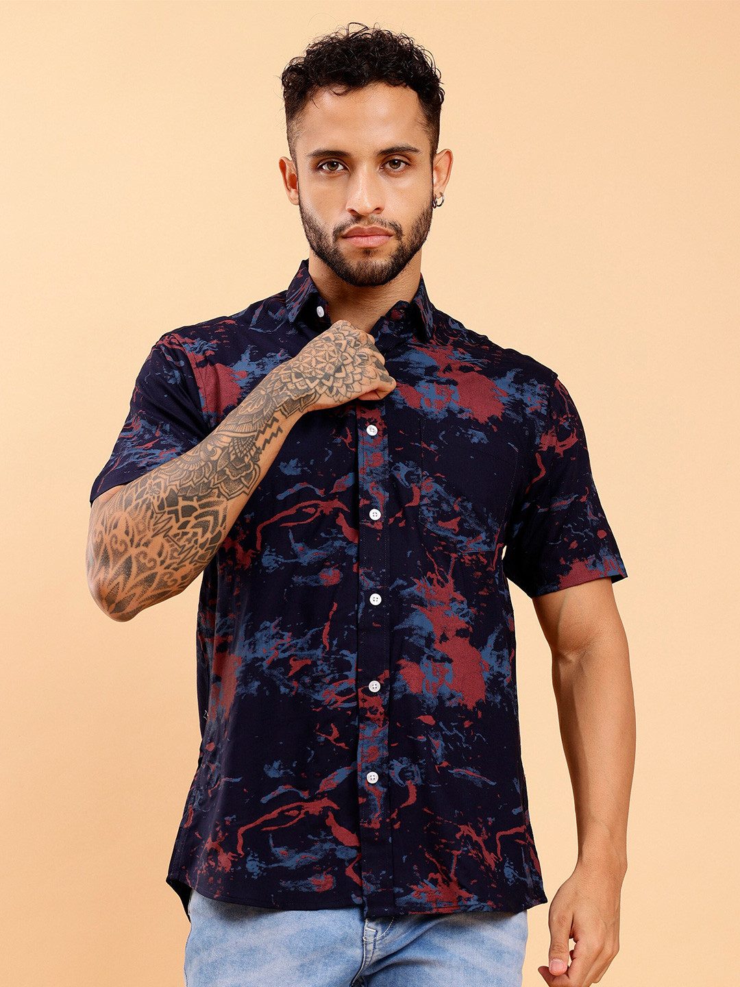 

MOD ECRU Abstract Printed Short Sleeves Casual Shirt, Navy blue