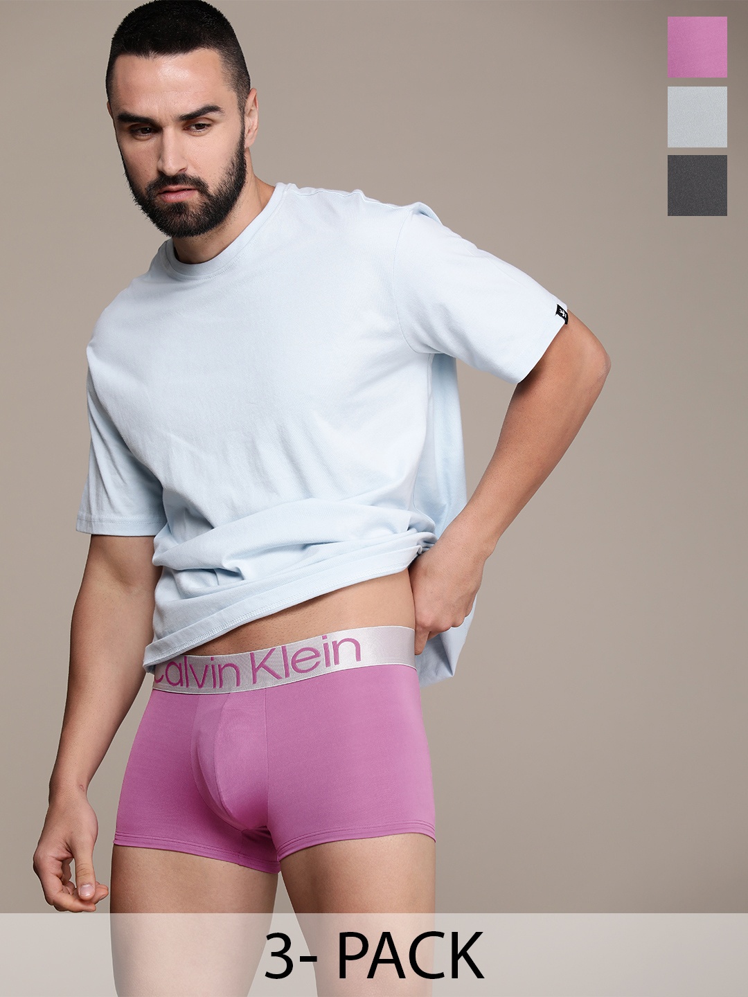 

Calvin Klein Underwear Men Solid Low Rise Pack Of 3 Trunks, Multi