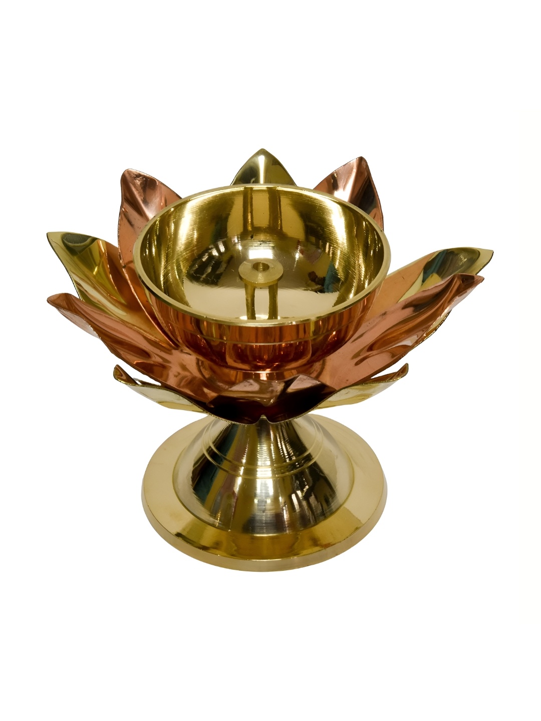 

Bhimonee Decor Gold & Copper Toned Pure Brass Lotus Nanda Akhand Jyothi Table Diya