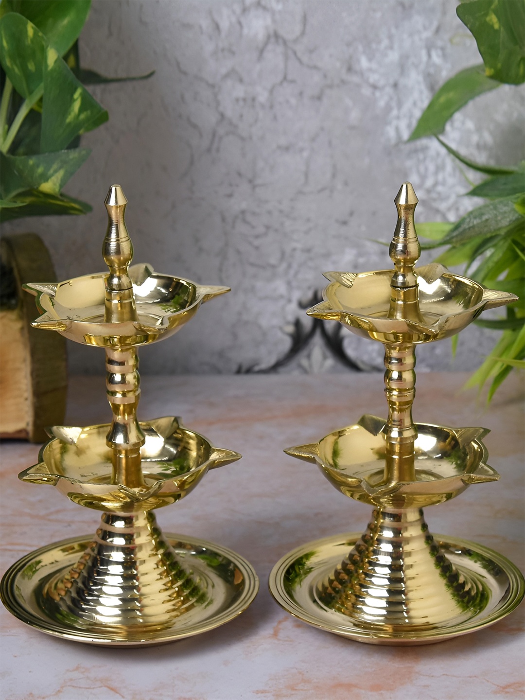 

Bhimonee Decor Gold Toned 2 Pieces Pure Brass 2 Layer Kerla Heavy Diyas