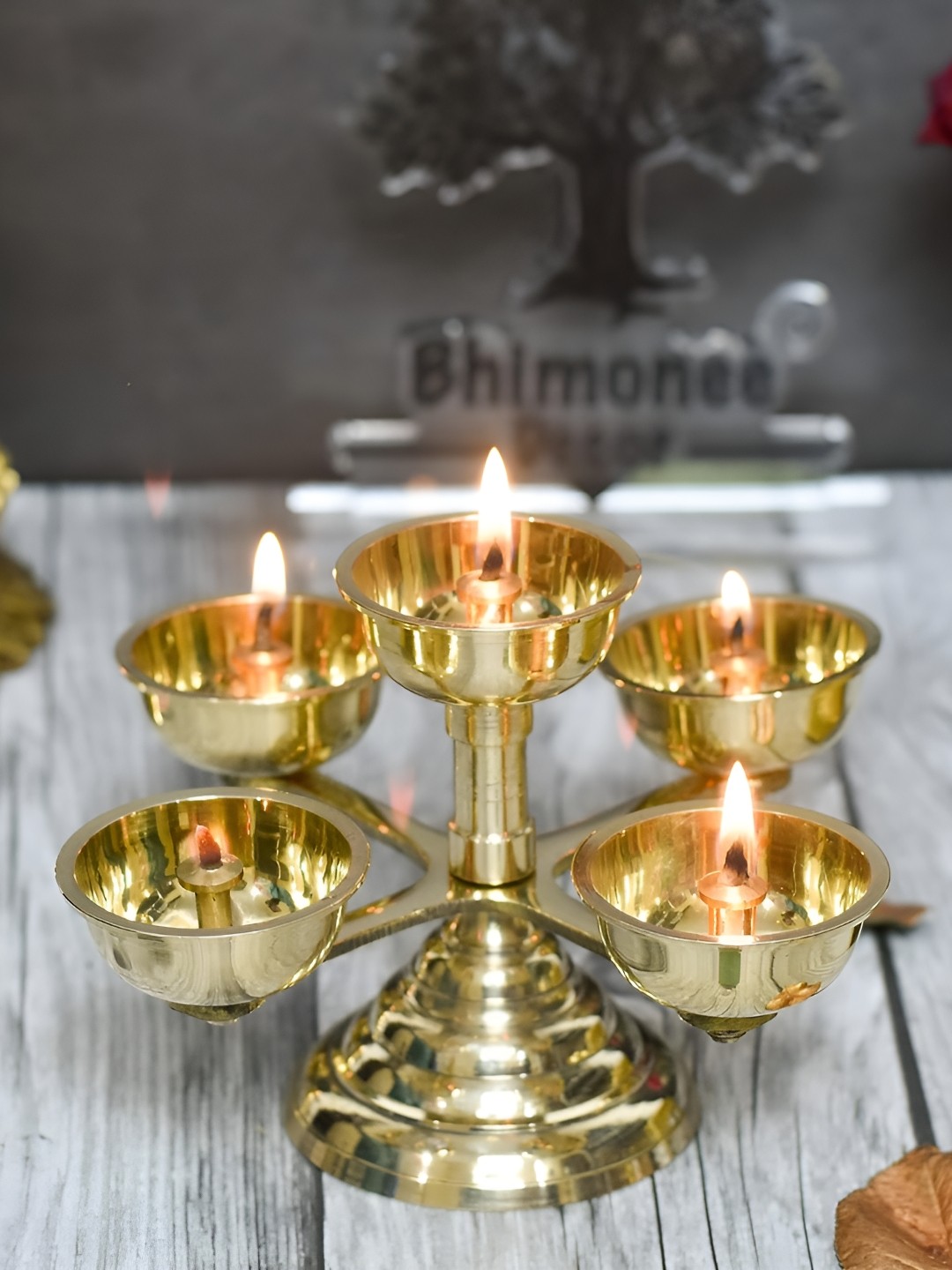 

Bhimonee Decor Gold Toned Pure Brass 5 Faced Ethnic Panchadeep Diyas