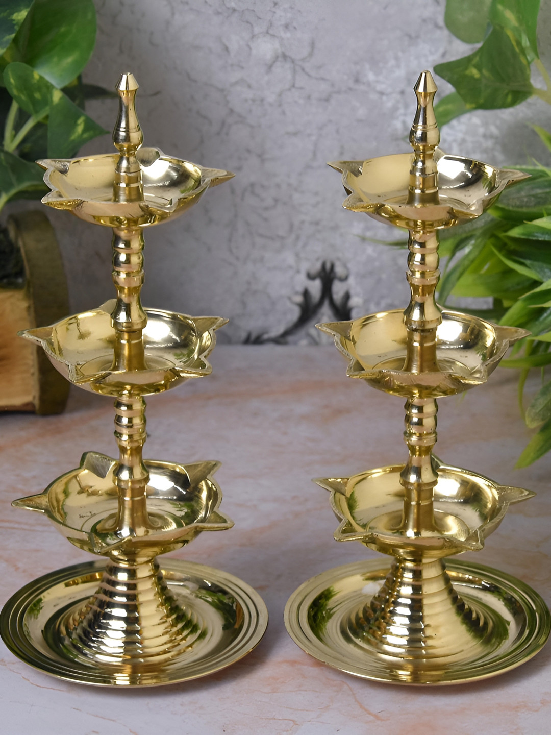 

Bhimonee Decor Gold Toned 2 Pieces Pure Brass 3 Layer Kerla Heavy Diya