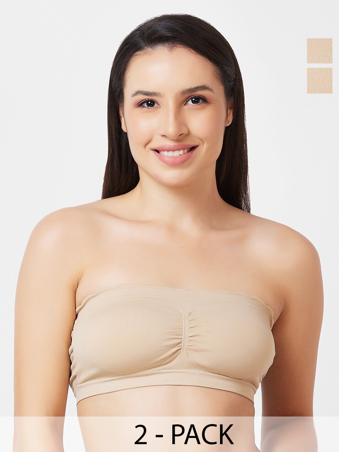 

FashionRack Pack Of 2 Half Coverage Lightly Padded Cotton Bandeau Bra With All Day Comfort, Beige