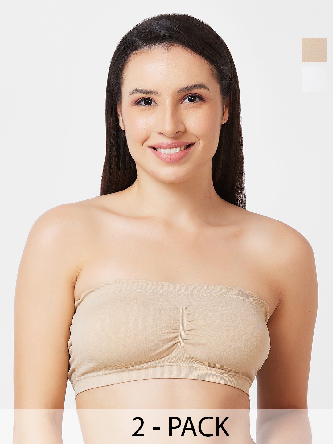 

FashionRack Pack of 2 Cotton Bandeau Bra - Half Coverage Lightly Padded, Beige