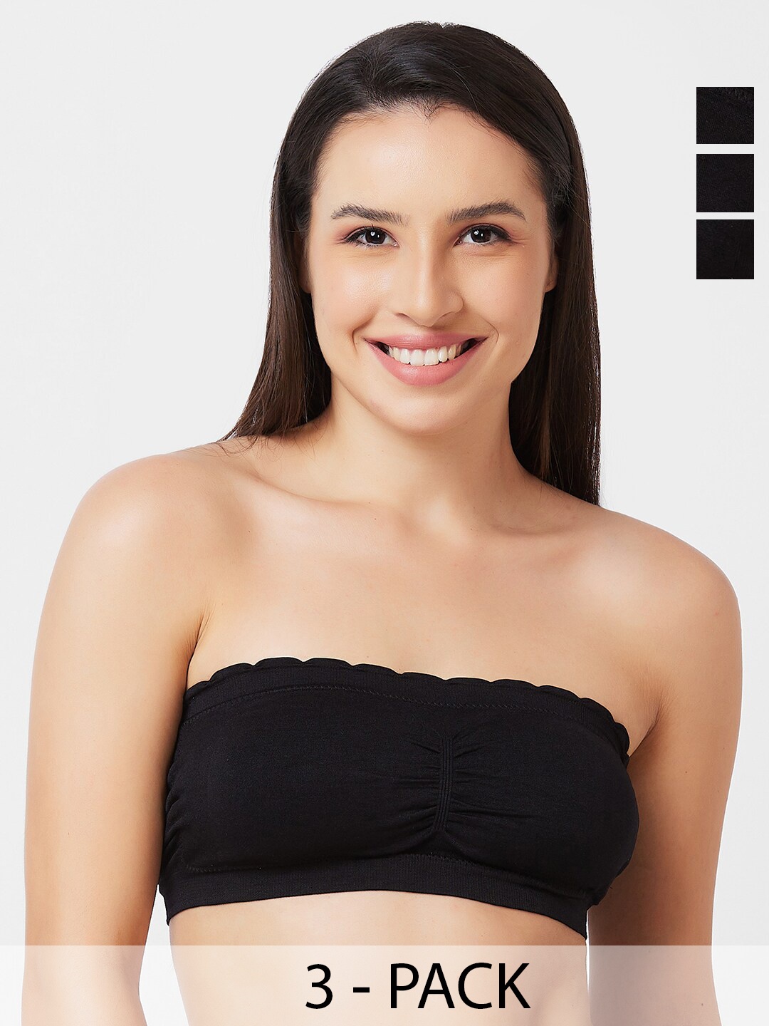 

FashionRack Pack Of 3 Half Coverage Lightly Padded Cotton Bandeau Bra With All Day Comfort, Black