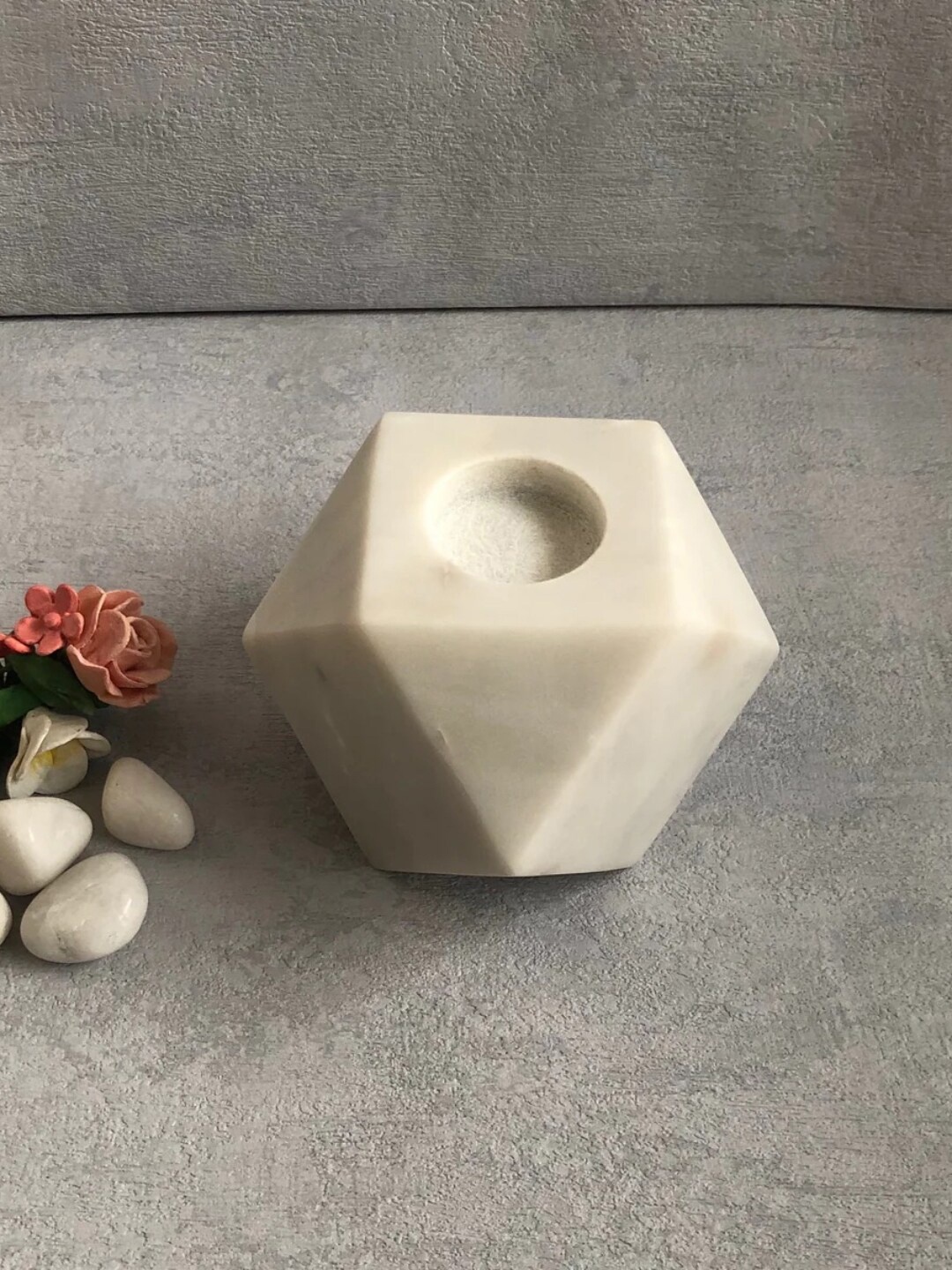 

House of Objects White Geometric Marble Candle Holders