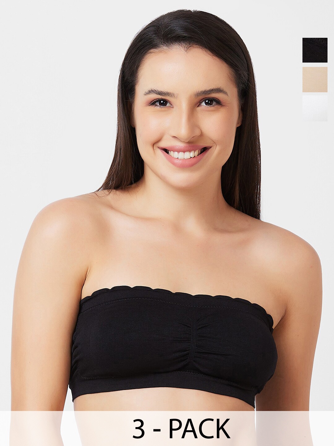 

FashionRack Pack of 3 Cotton Bandeau Bra - Half Coverage Lightly Padded, Black