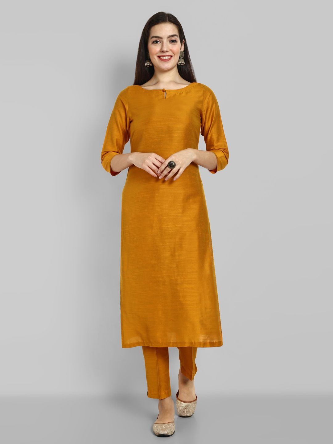 

Mera Rang Keyhole Neck Cotton Silk Straight Kurta, Mustard
