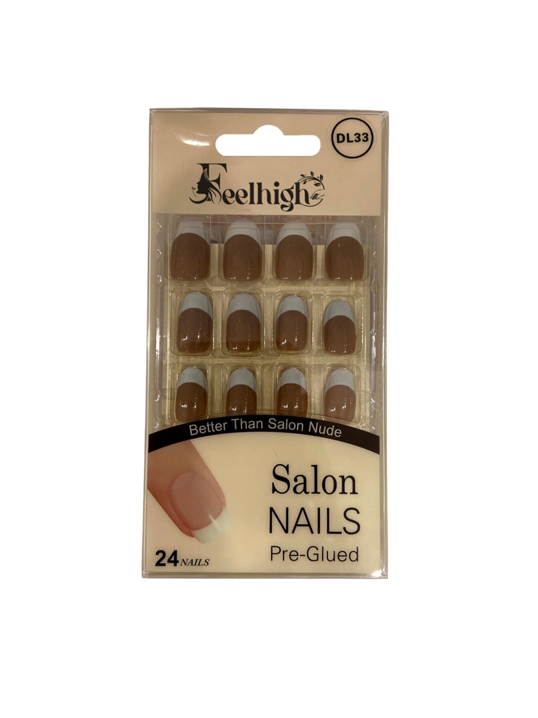

FEELHIGH 24Pcs Pre Glued Press On Artificial Nails - DL33, Brown