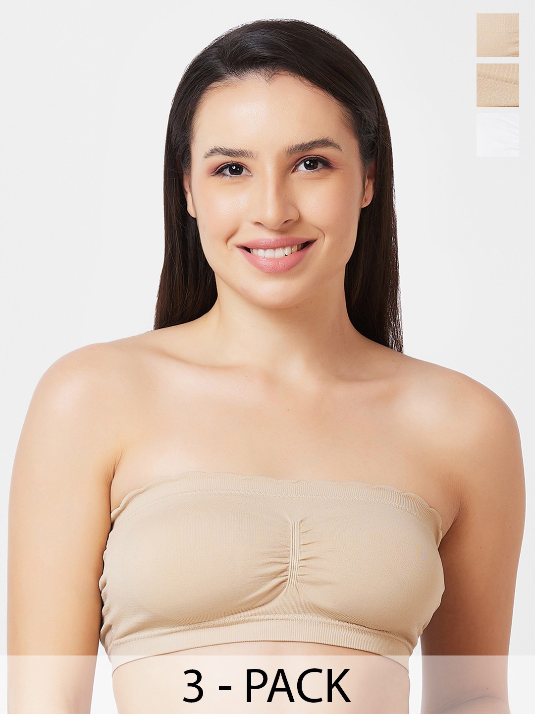 

FashionRack Pack Of 3 Half Coverage Lightly Padded Cotton Bandeau Bra With All Day Comfort, Beige
