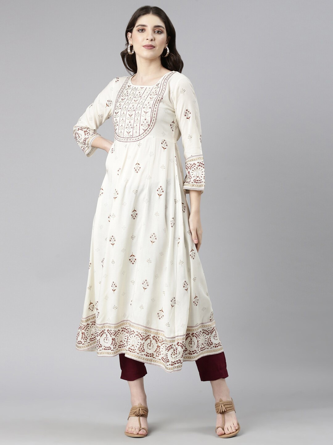 

Souchii Ethnic Motifs Printed A-Line Kurta, Off white