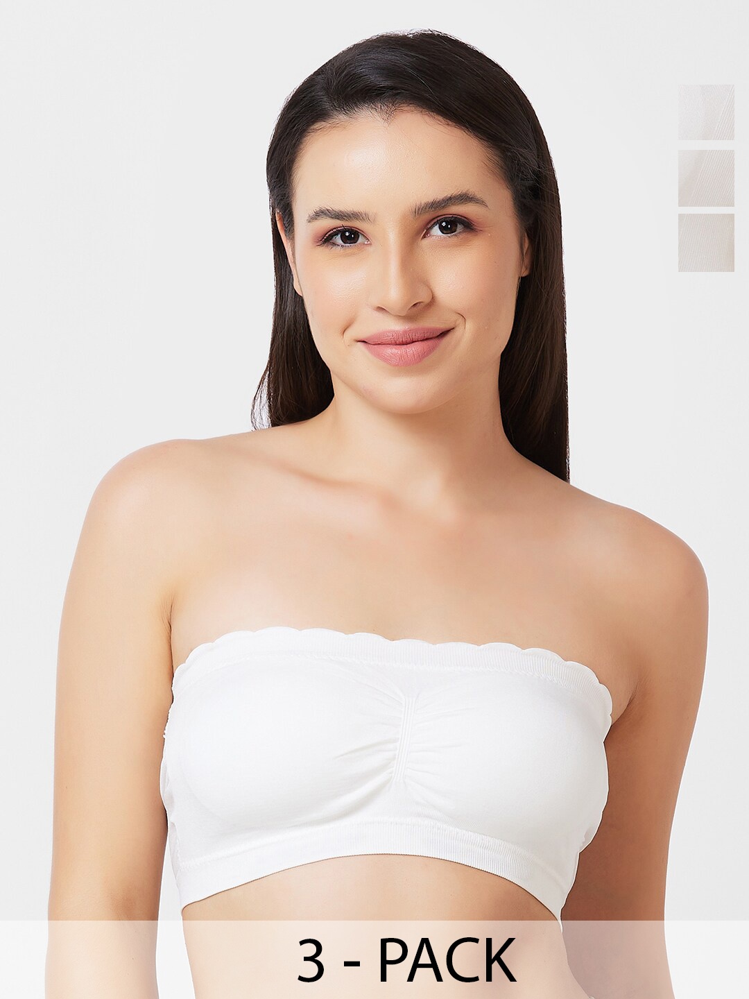 

FashionRack Pack Of 3 Half Coverage Lightly Padded Cotton Bandeau Bra With All Day Comfort, White