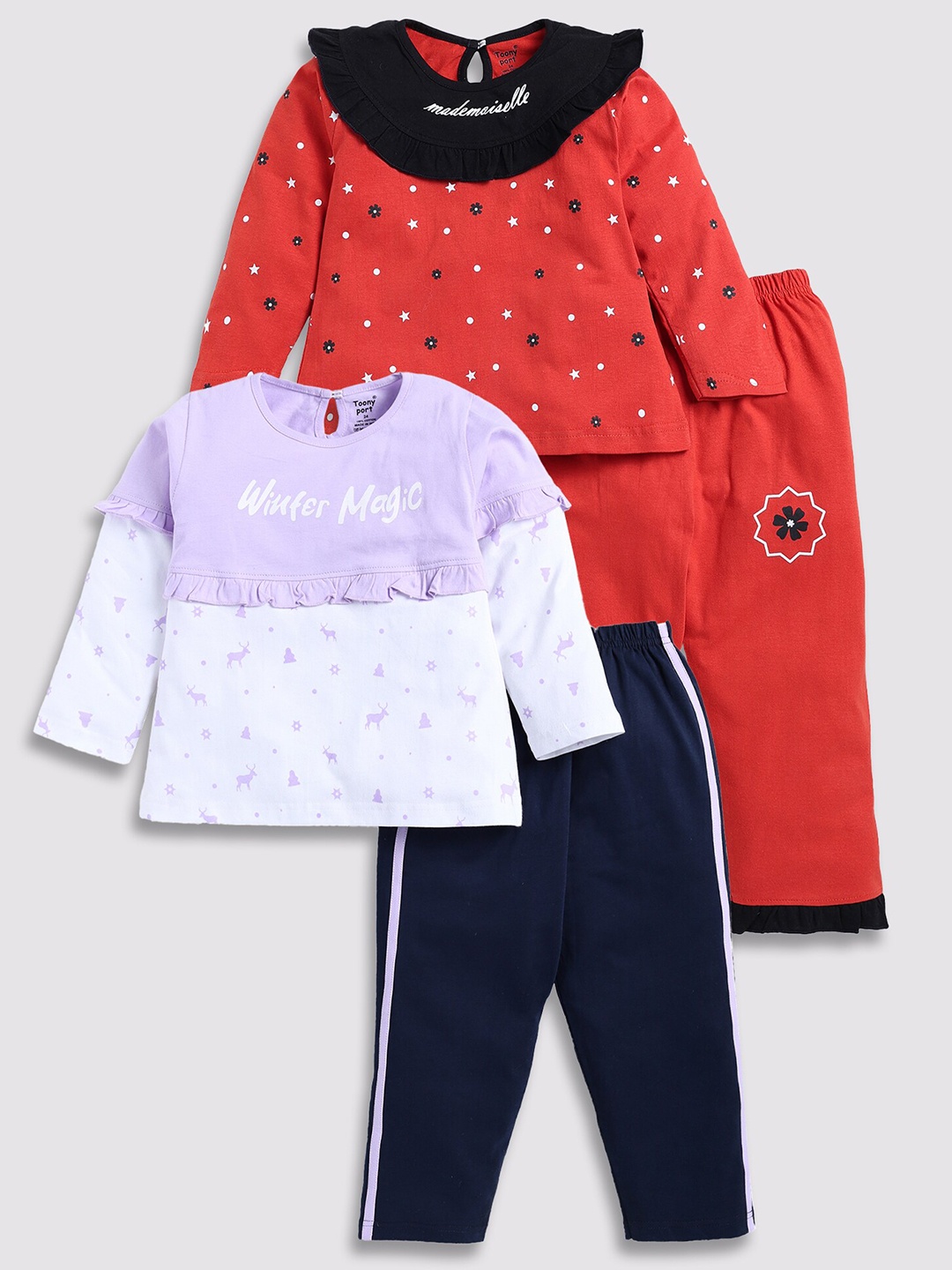 

Toonyport Girls Pack Of 2 Printed Pure Cotton Top with Trousers, Orange