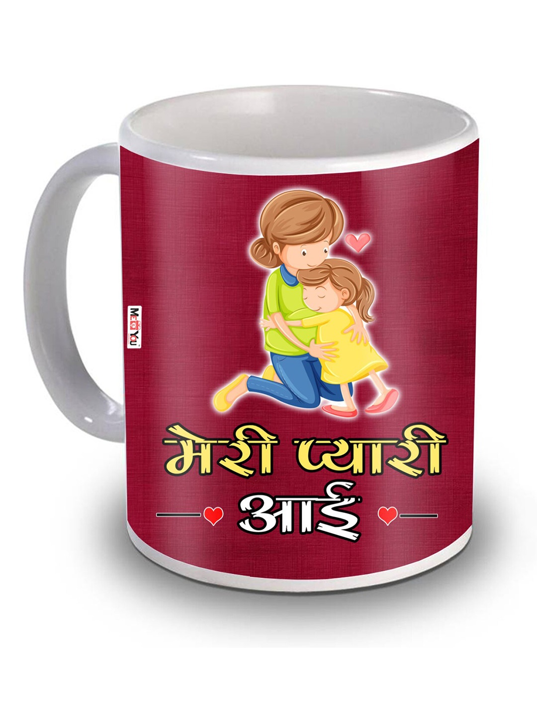 

ME & YOU Pink& White Printed Ceramic Glossy Cups &Mugs 325Ml