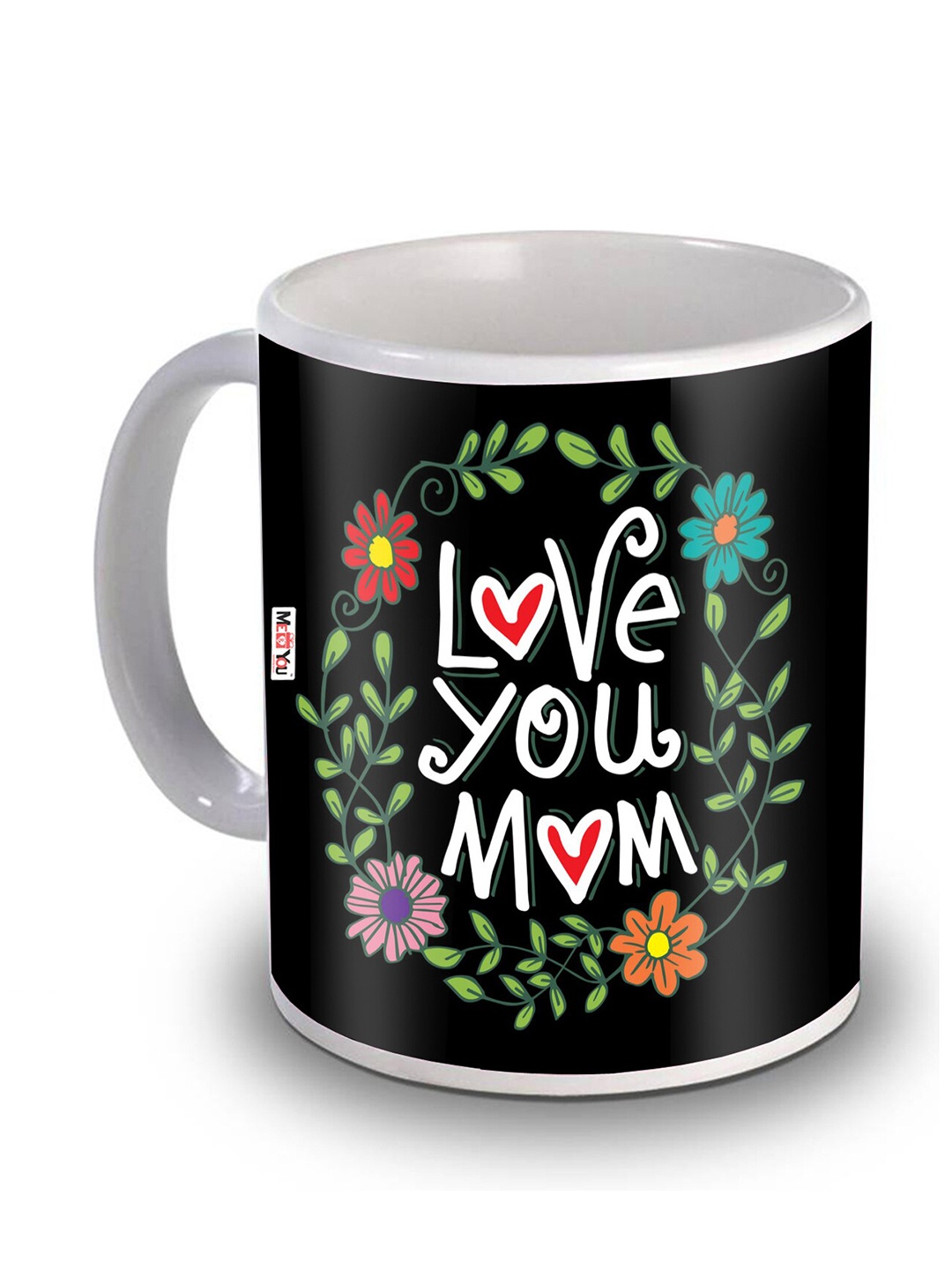 

ME & YOU Black& Green Printed Ceramic Glossy Cups &Mugs 325Ml