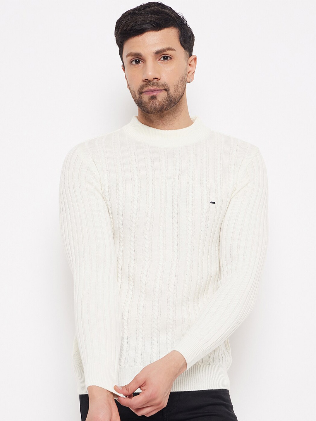 

Okane Cable Knit High Neck Acrylic Pullover Sweater, Off white