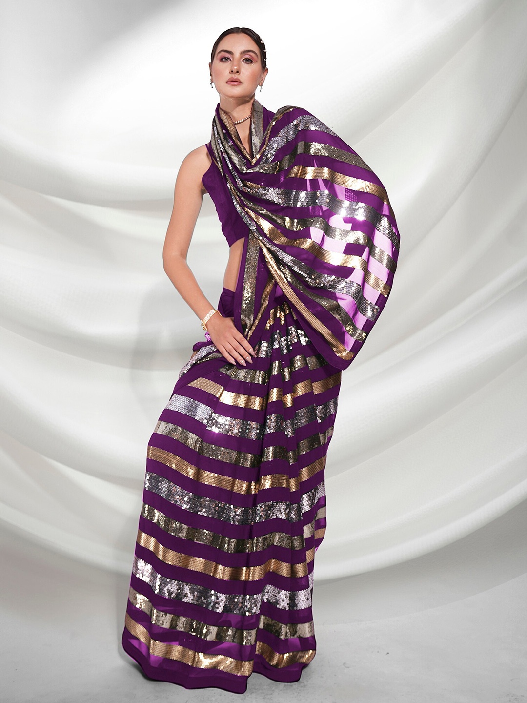 

Mitera Embellished Sequinned PSaree, Purple