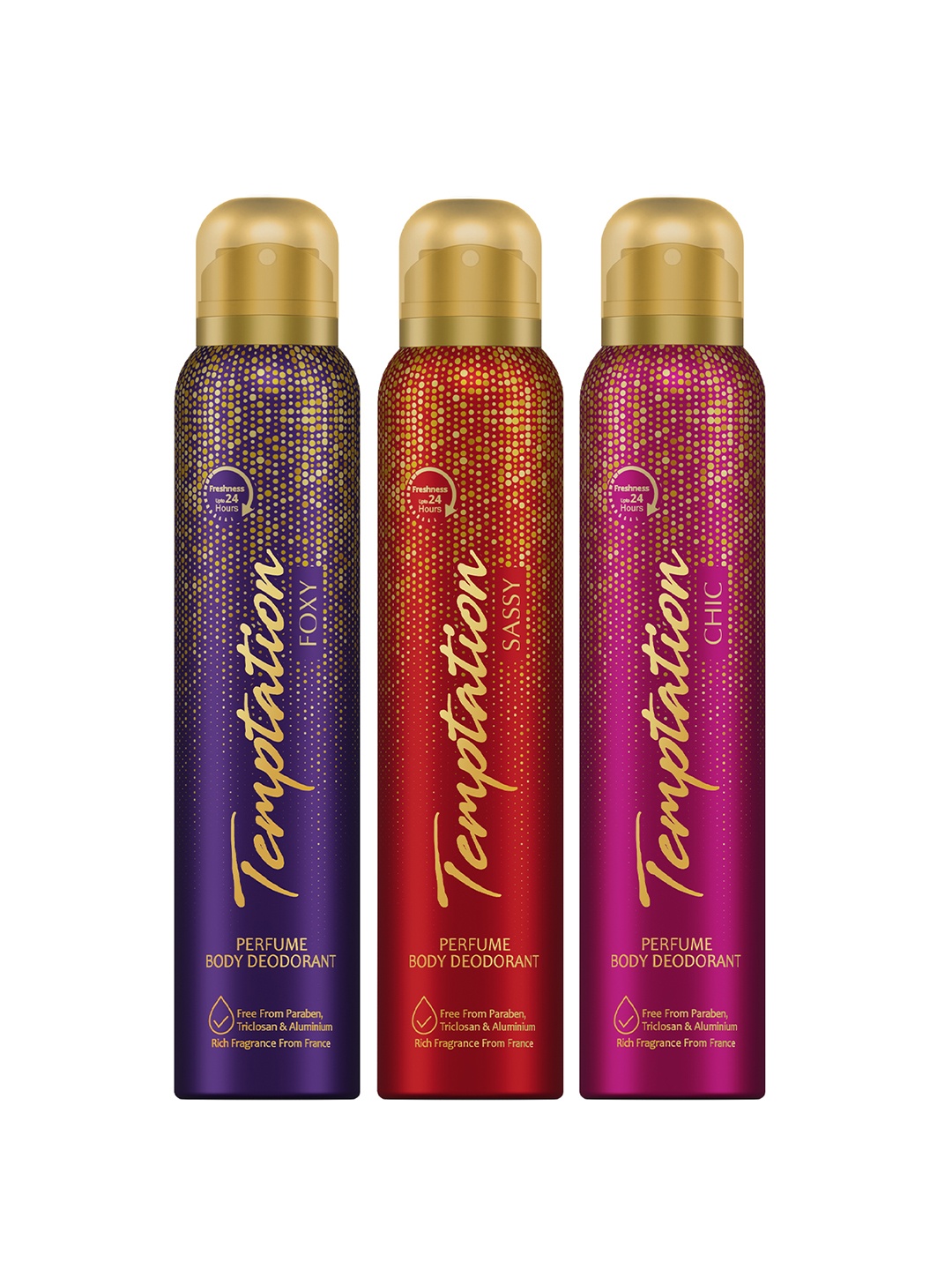 

Envy Women Set of 3 Temptation Perfume Body Deodorant 99 g each - Foxy + Chic+ Sassy, Red