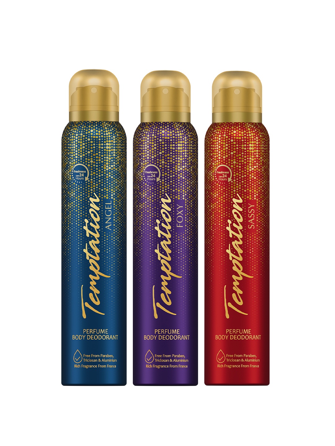 

Envy Women Set of 3 Temptation Perfume Body Deodorant 99 g each - Foxy + Angel + Sassy, Teal