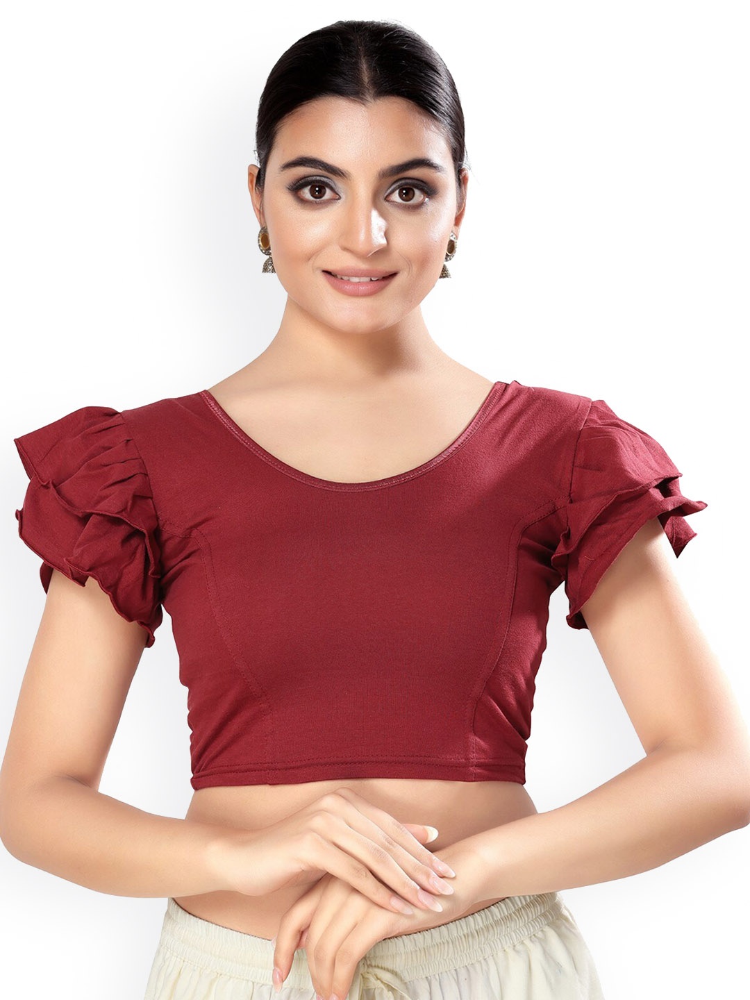 

SALWAR STUDIO Round Neck Cotton Stretchable Saree Blouse, Maroon