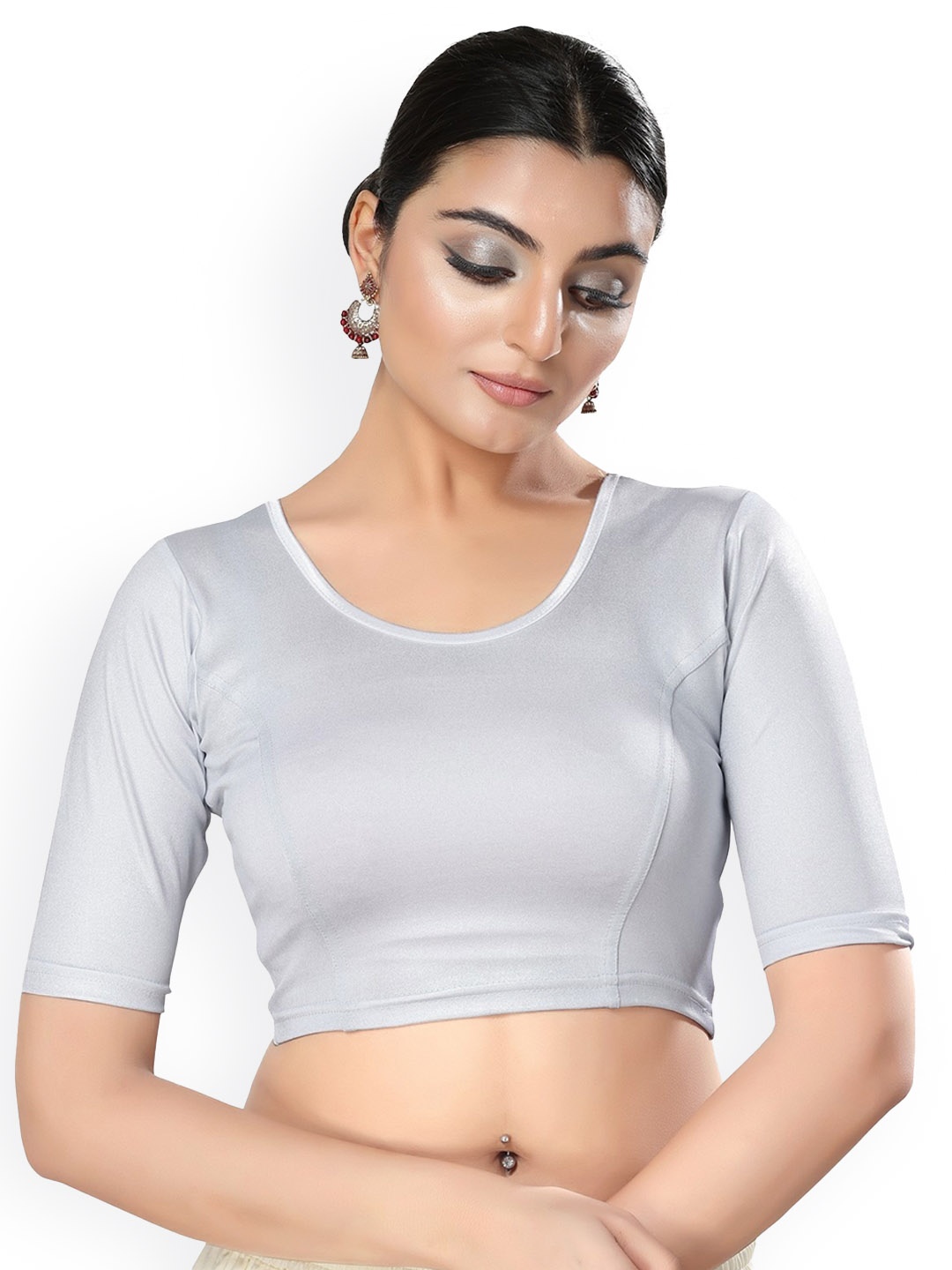 

SALWAR STUDIO Round Neck Stretchable Saree Blouse, Silver
