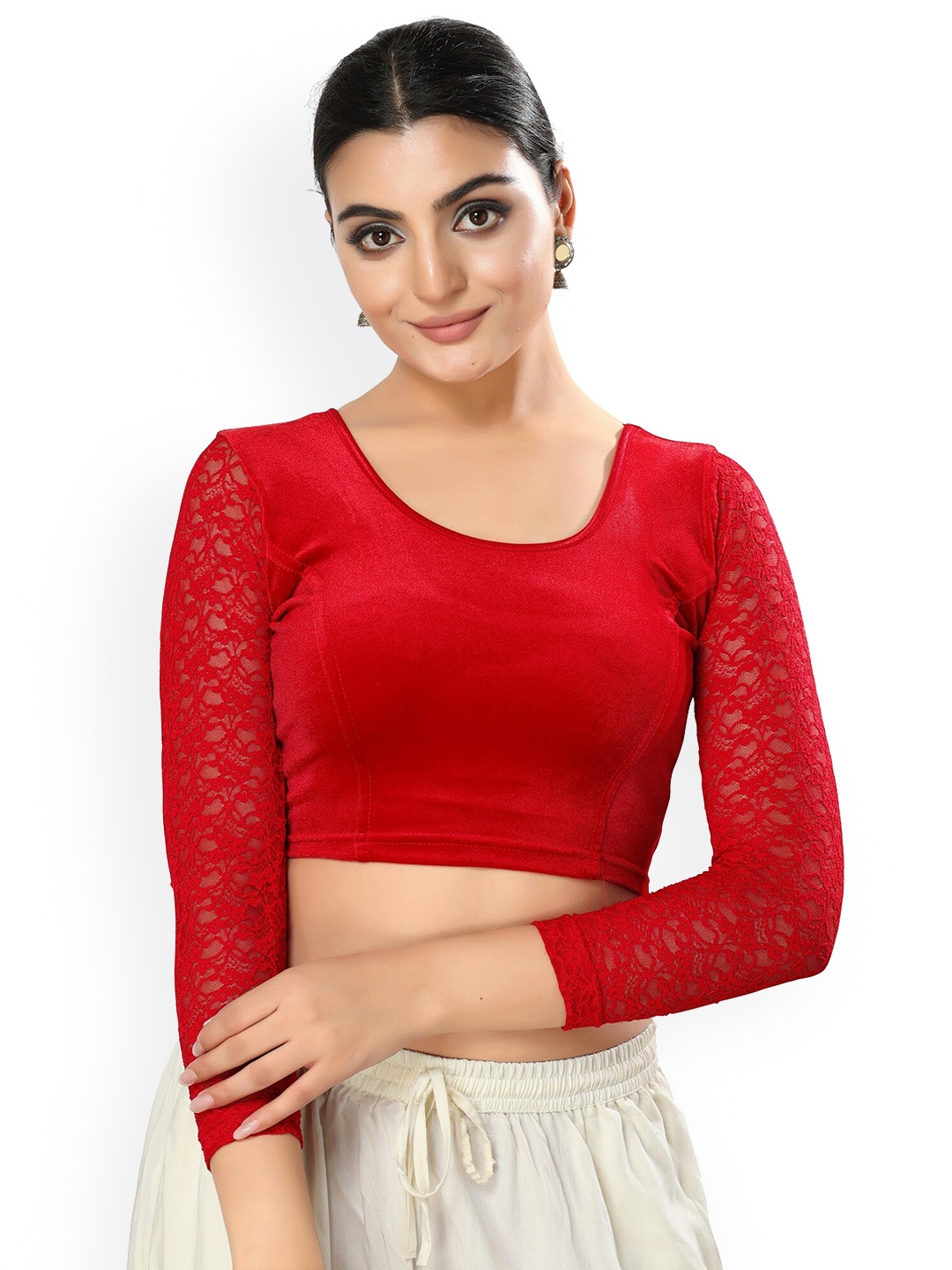 

SALWAR STUDIO Round Neck Cotton Stretchable Saree Blouse, Red