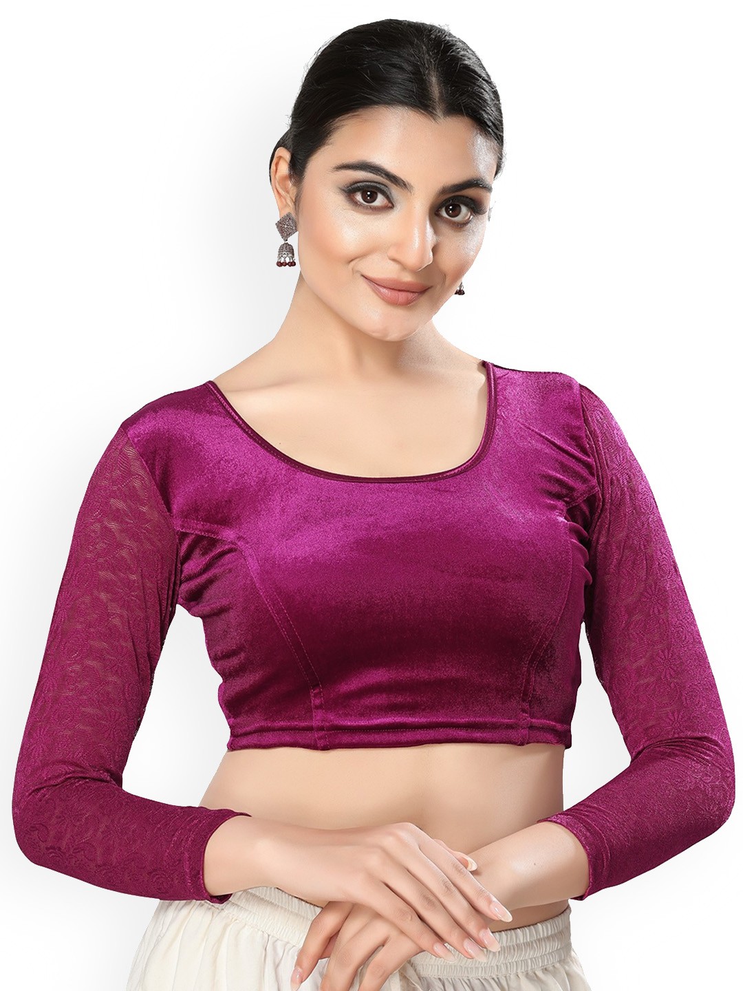 

SALWAR STUDIO Velvet Stretchable Saree Blouse, Magenta